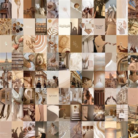 Beige Wall Collage Kit, Aesthetic Wall Collage Kit, Tan Wall Collage ...