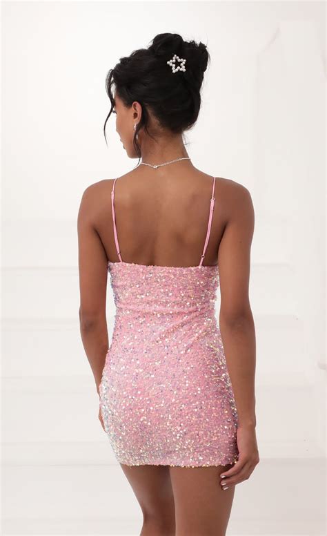 Iridescent Sequin Bodycon Dress in Pink | Lucy in the Sky