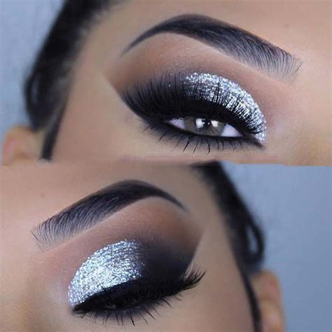 Silver glitter eye makeup | Silver glitter eye makeup, Silver eye makeup, Glitter smokey eye