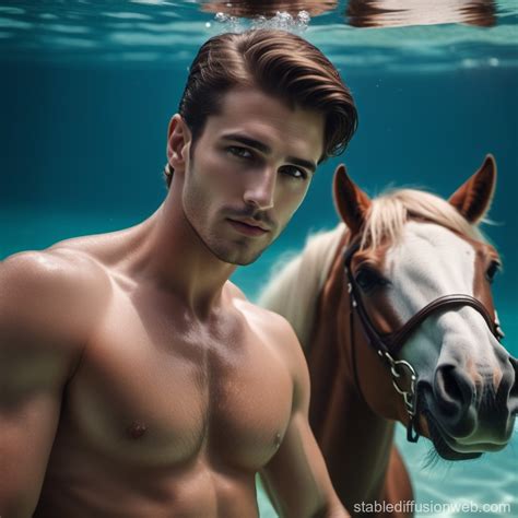 Underwater High Fashion: Shirtless Male with Horse | Stable Diffusion ...