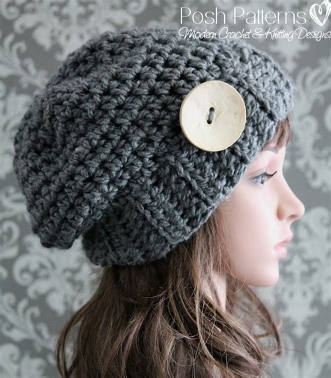 Crochet PATTERN - Crochet Button Slouchy Hat Pattern – Posh Patterns