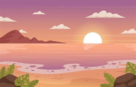 Beach Sunset Cartoon Scenery Background 6823044 Vector Art at Vecteezy