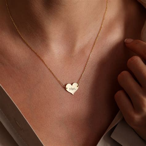 14K Solid Gold Heart Necklace Heart Name Necklace - Etsy