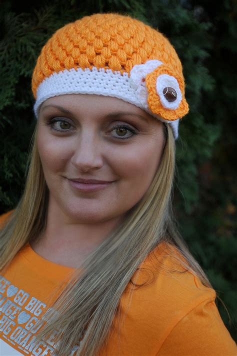 University of Tennessee Vols Orange & White Puffy Football Beanie. | Crochet hats, Crochet ...