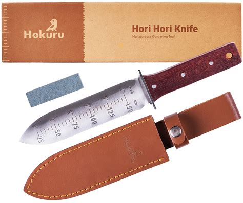 HOKURU Hori Hori Knife - Landscaping, Digging, Weeding, Cutting, Planting Gardening Tool with ...