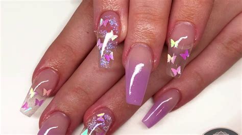 Acrylic Nails Purple Butterfly