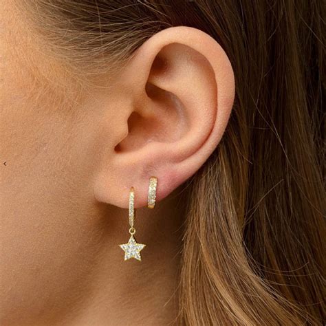 Small Dainty STAR HOOP Earrings Mini Star Cubic Zirconia Gold | Etsy