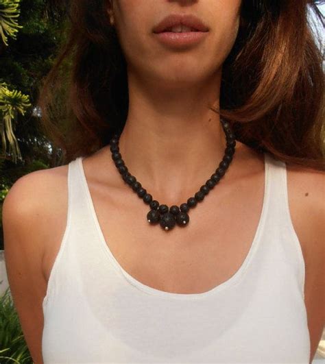 Volcanic lava necklace ,Choker necklace , Sterling Silver lava necklace , Lava beads necklace ...