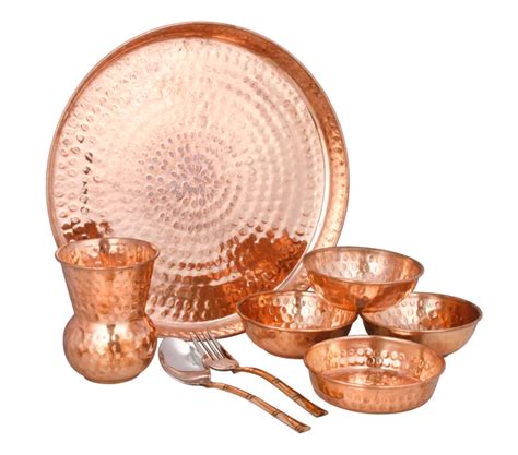 Pure Copper Thali Set of 8 pcs Mughal Design