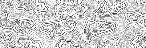 Contour Topographic Map with Wavy Lines. Panoramic Black and White Geometric Pattern. | Black ...