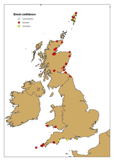 Location of tsunami events in the UK highlighted by a confidence ...