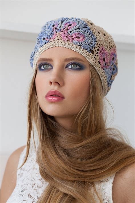 Crochet summer womens hat beret. This hat will fit the average Teen or Woman. Hat is made of ...