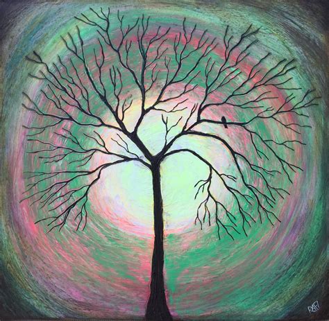 Glow Tree Bird – Glow In The Dark – Textured Original Painting By Rafi Perez Mixed Medium on ...