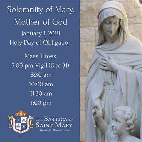 Solemnity of Mary Mother of God Mass Times - The Basilica of Saint Mary