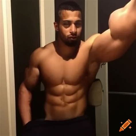 Manly masculine macho buff (racially ambiguous) bodybuilder, masculine rugged face, video cam ...