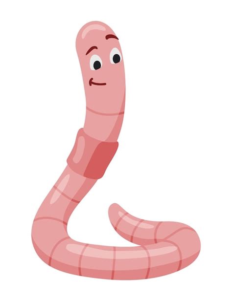 Premium Vector | Funny worm pink crawler pensive earth worm cartoon ...