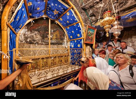 Jerusalem Bethlehem Israel. The grotto of the nativity birthplace of ...