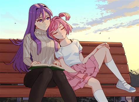 Natsuki and Yuri at the park~ 💜💗 (by @raynyasha1 on Twitter) : r/DDLC