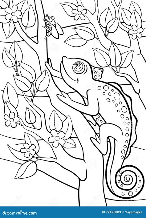 Coloring Pages. Wild Animals. Little Cute Chameleon. Stock Illustration ...