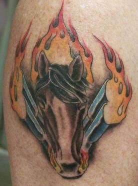 Flaming horse power tattoo in colour - Tattooimages.biz