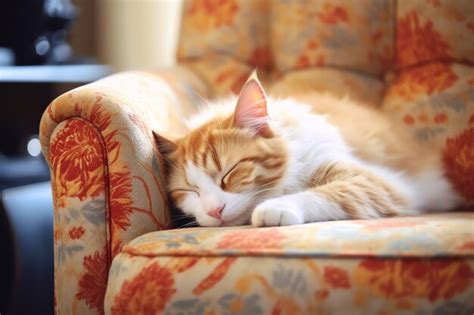 Premium AI Image | Cute cat sleeping or resting on the sofa at home Lazy cat sleeping on the ...