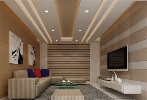 False Ceiling Design For Rectangular Living Room With Two Fans – Two Birds Home