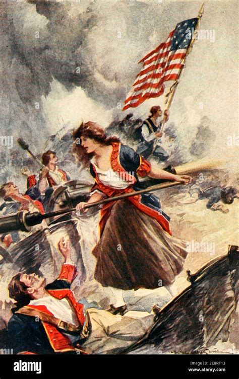 Molly Pitcher loading a cannon during the Battle of Monmouth diuring ...