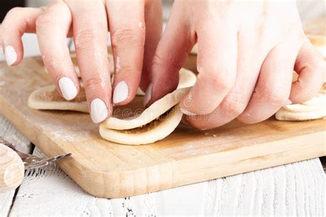 Cooking and Home Concept - Close Up of Hands Making Cookies from Fresh ...