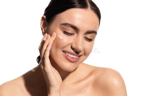 Satisfied Young Woman Applying Moisturizing Face Stock Image - Image of perfect, nourishing ...