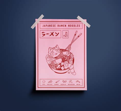 Japanese Ramen Noodles Cat Illustrated Art Print | Cat Lover Unique Gift | Maneki Neko | A3 A4 ...