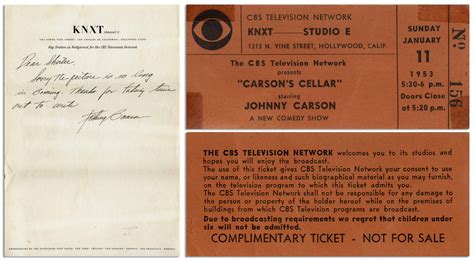 Lot Detail - Johnny Carson Lot of Signed Memorabilia From 1953 ...