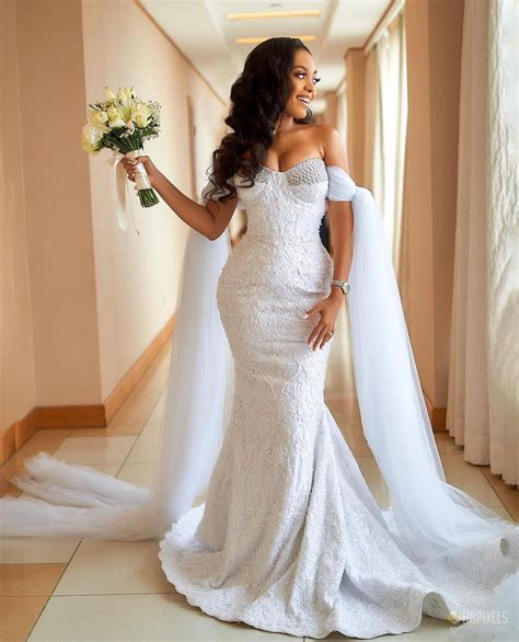 African White Lace Wedding Dress African Mermaid Lace Wedding | lupon ...