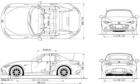 Mazda MX-5 roadster 2017 Blueprint - Download free blueprint for 3D ...