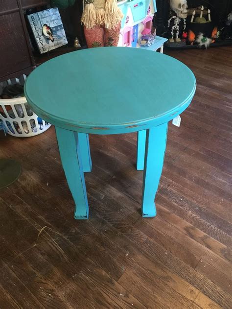 Solid Oak end table plaster painted, stained and distressed. Paste wax ...