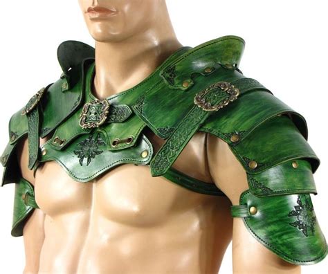 a male mannequin wearing green leather armor