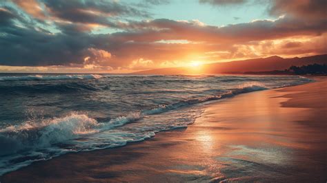 Wallpaper Hawaii, sunset, beach, ocean, coast, sky, 4k, Nature #17813