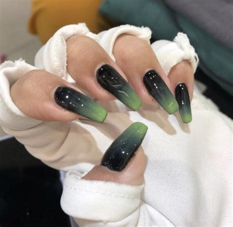 Glossy Long Coffin Green Ombre Press on Nail Green Ombre | Etsy