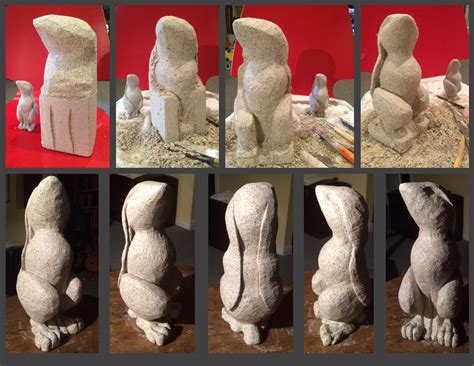 Carving the plaster+vermiculite litre juice carton into a rabbit. | Plaster sculpture, Sculpture ...