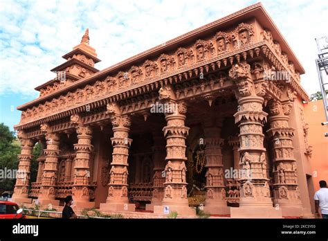 A "pandal," or a temporary structure set up to worship Hindu goddess ...