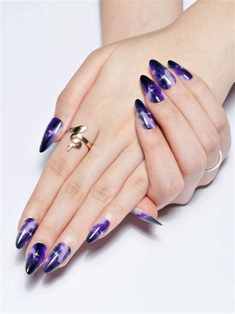 Purple Galaxy | Nail length, Press on nails, Manicure