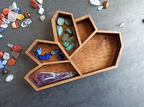 Small crystal tray / wooden crystal display tray for tumbled | Etsy