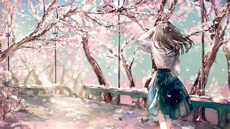 HD wallpaper: cherry blossom, sakura, anime girl, back view, tree, plant | Wallpaper Flare