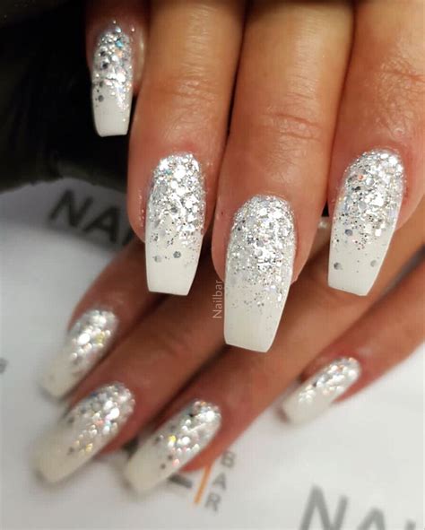 White glitter | Silver sparkly nails, Silver sparkle nails, Silver ...