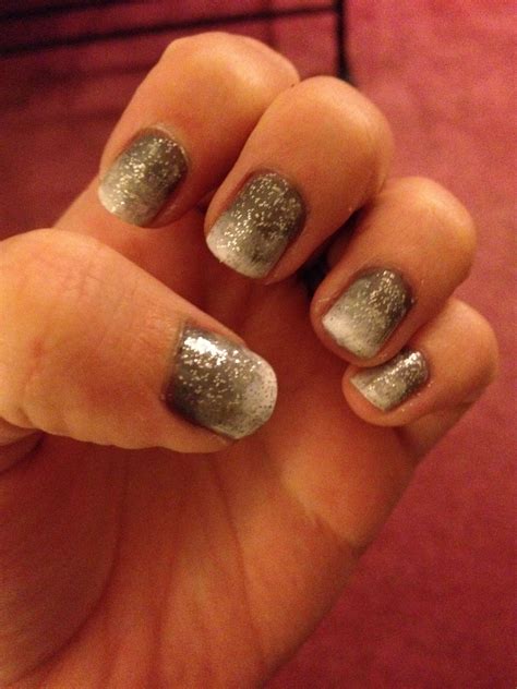 Gray gradient nails with silver glitter