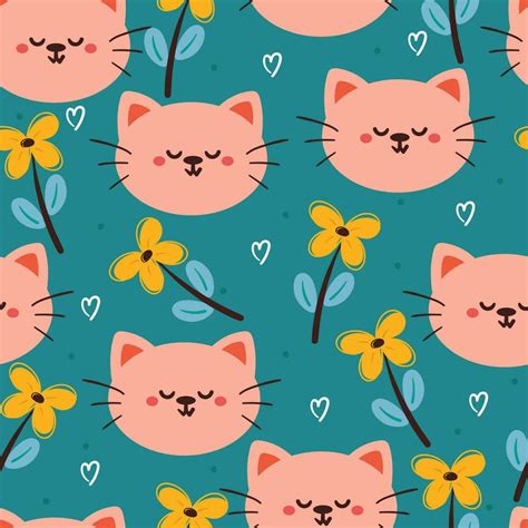 seamless pattern cartoon cat and flower. cute animal wallpaper for textile, gift wrap paper ...