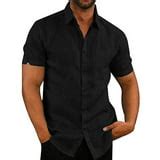 ATIXEL Mens Simple Button Shirts Cotton Linen Shirts Short Sleeve Casual Shirt, Up To Size 3XL ...