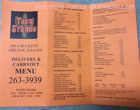 Online Menu of Taco Grande Restaurant, Abilene, Kansas, 67410 - Zmenu