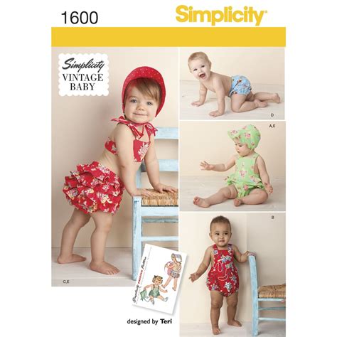 Simplicity Pattern 1600 Babies' Vintage Romper Set - Patterns and Plains