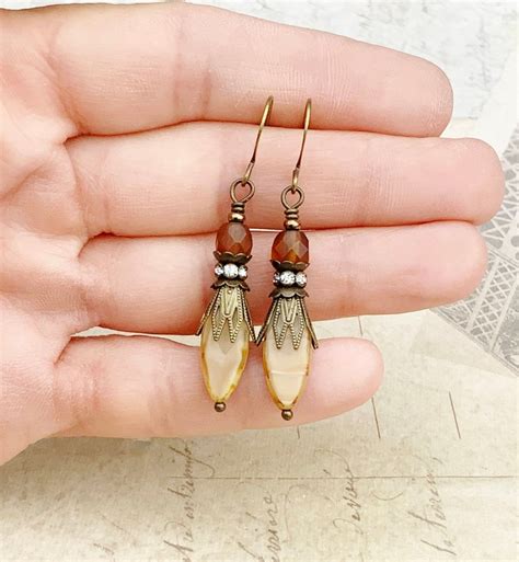 Beige Earrings Topaz Earrings Brown Earrings Victorian | Etsy