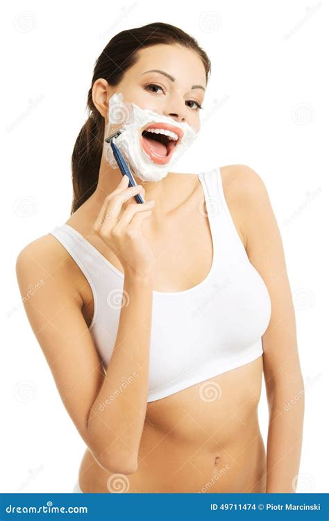 Happy Woman Shaving Her Face Stock Photo - Image of shave, care: 49711474